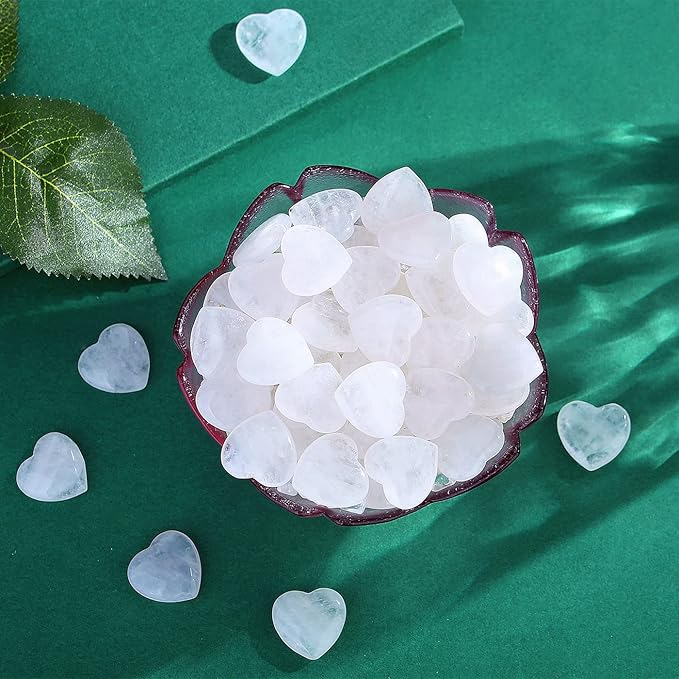 20 PCS Clear Crystal Heart Healing Crystals Cute Polished Crystal Mini Pocket Stones Natural Palm Love Gemstones Set Bulk Wholesale Reiki Energy Balancing Meditation Valentine's Day Gift