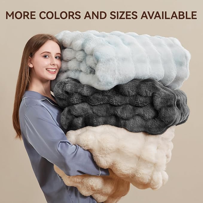 Anysay Faux Fur Throw Blanket, 1000GSM Fluffy Soft Bubble Blanket 60''*80'' | Cozy Plush Warm and Thick Blanket for Couch Bed, Fuzzy Rabbit Throw for Living Room Bedroom Camel