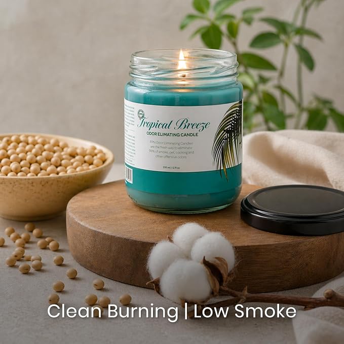 Candle Set Odor Eliminating – 2 Pack - 12oz – Long-Lasting Soy Wax Candles – Neutralizes Pet, Kitchen & Smoke Odors – Clean Burn, Eco-Friendly, Aromatherapy Candle (Tropical Breeze)