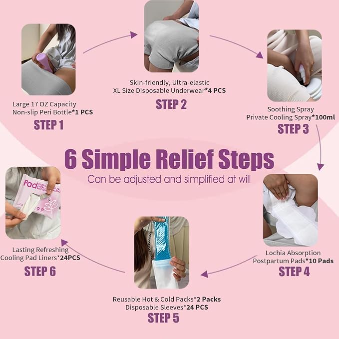 20 Pcs Mom Postpartum Essentials Recovery Kit, Hospital Bag Must Haves for New Mom, Postpartum Pads, Peri Bottle, Cooling Spray, Perineal Cooling Pad Liners, Disposable Underwear, Hot&Cold Packs(Set)