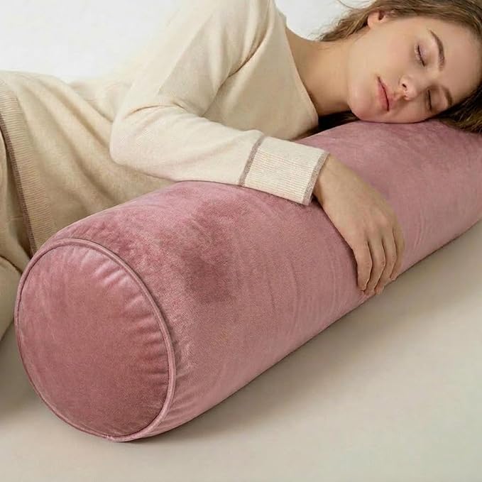 Body Pillow Yoga Bolster Round Cylindrical Pillow Long Dutch Velvet Cushion with Removable Washable Cover for Side Sleepers Meditation and Bedroom Decor(Pink,100cm/39in)