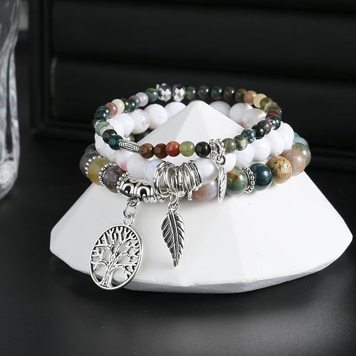 Jardme Healing Crystal Bracelets for Women, 8mm Beaded Natural Stone Stretch Chakra Bracelets Tree of Life Bracelet Jewelry Gifts for Women