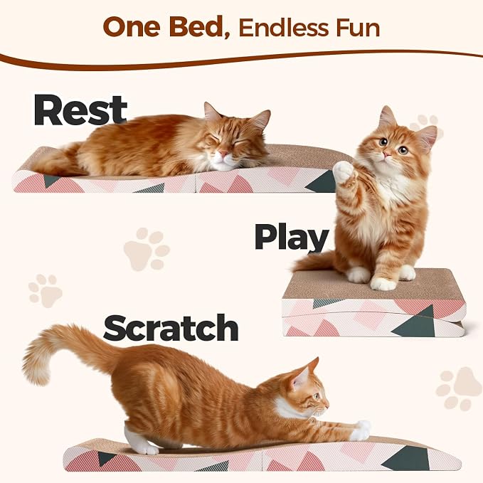ComSaf Foldable Cat Scratcher Bed, Cardboard Scratch Pad for Indoor Cats | Cat Scratching Board, Wavy Lounger Shape, Foldable Design, Furniture Protection, Indoor Floor Use, Claw Care