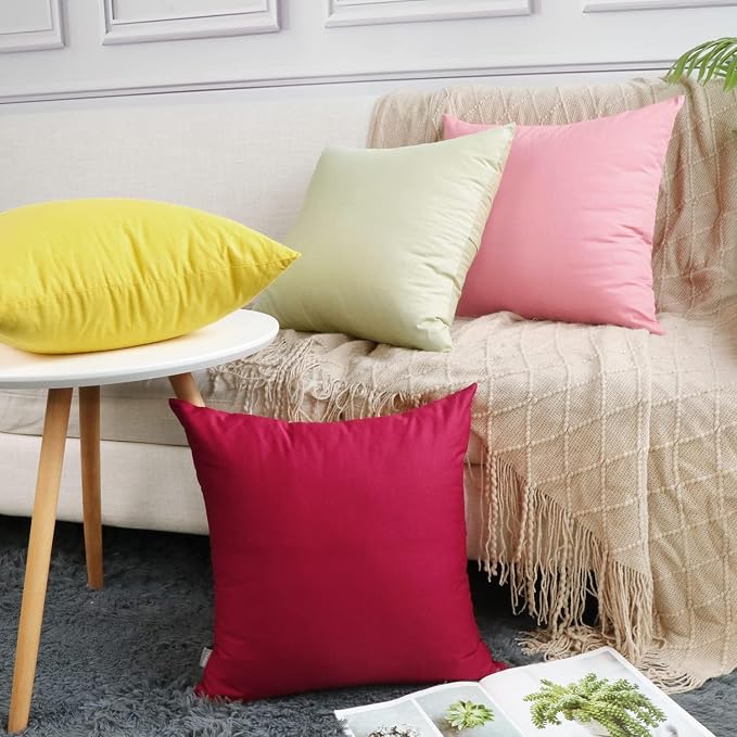 4-Pack 100% Cotton Comfortable Solid Decorative Throw Pillow Case,Thmyo Square Cushion Cover Pillowcase Sublimation Blank Pillow Covers DIY Throw Pillowcase for Sofa(20x20 inch/ 50x50cm,Pink 2)