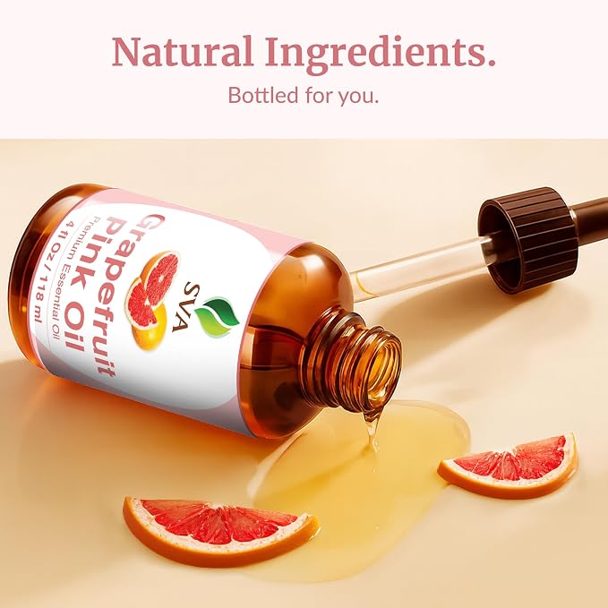 SVA Grapefruit Essential Oil Pink – 4 Fl Oz – for Diffuser, Skin & Hair Care – Ideal for Massage & DIY Blends- with Dropper