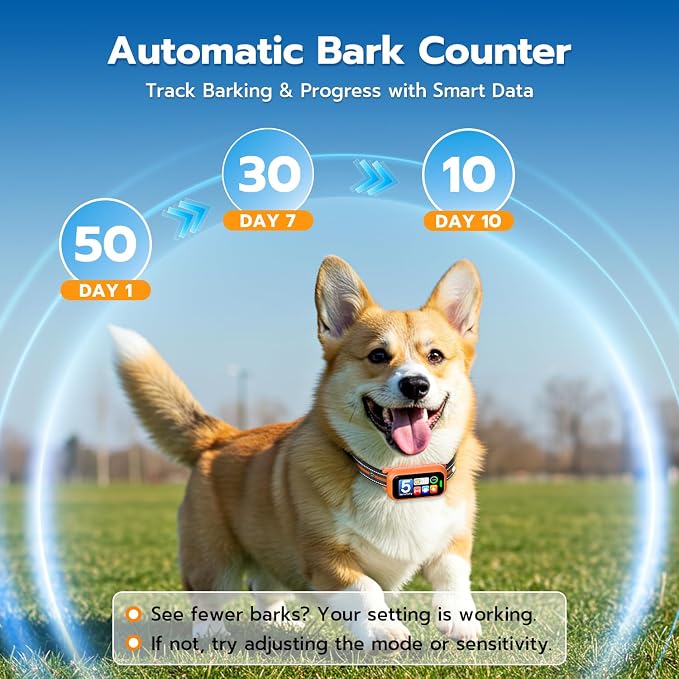 Bark Collar for Small Medium Large Dogs 8-100lbs | Upgraded Smart AI Anti Barking Collar w/AirTag Holder, 5 Modes (Beep/Vib/Safe Shock), Adjustable Sensitivity, Bark Counter, Rechargeable Waterproof