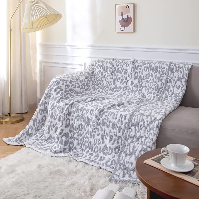 MH MYLUNE HOME Ultra Soft Leopard Throw Blanket Plush, Gray, 71"x78" | Reversible Cheetah Print Blanket, Comfy Fluffy Fuzzy Plush Blanket Throws for Couch Bed, Cozy Blankets for Women Gift