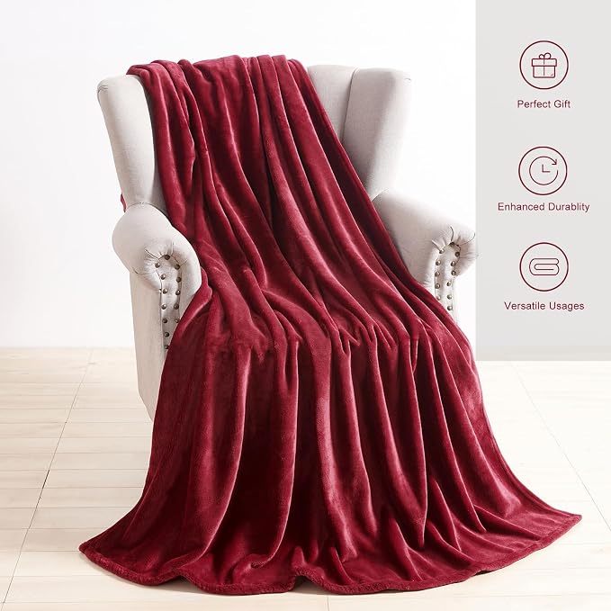 TASTHROW Burgundy Throw Blanket 50x60 Inches | Soft Plush Cozy Fleece Flannel Throw Blanket, Lightweight Warm Throws for Bed, Couch, Bedroom and Living Room, All Seasons