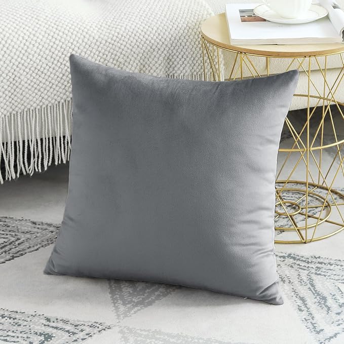Artscope Luxury Velvet Pillow Covers Decorative Square Pillowcases Soft Solid Cushion Cases for Couch Sofa Bedroom Home Decor 24x24 Inch Graphite Grey