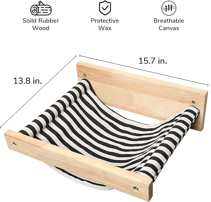 FUKUMARU Hammock Wall Mounted Cat Beds and Perches | Wooden Kitten Walls Furniture, Stable Cats Shelves, For Sleeping, Playing, Climbing, Lounging, Black Stripe