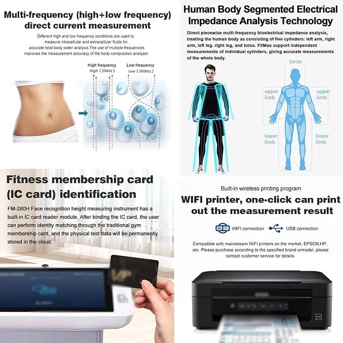 Body Composition Analyzer with Printer and 10.1" HD Touch Screen, Bioimpedance Analysis Machine Body Fat Analyzers, Body Composition Analyzer Health Monitoring