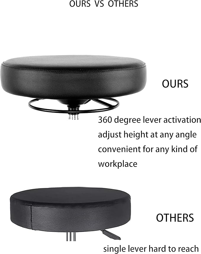 TAKE UR SEAT® 15" Table Height Adjustable Round Seat Stool Heavy Duty Built and Shipped Within 24 Hours, Spa, Medical, Lab, Black (Self-Braking Caster)