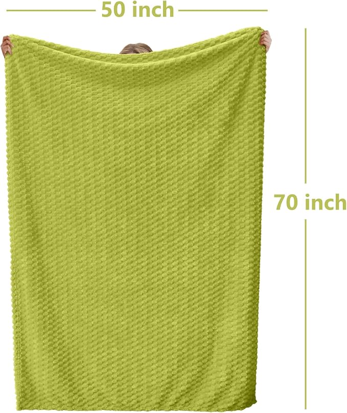 Vessia Flannel Fleece Throw Blanket(50x70 inch), 3D Jacquard Green Fuzzy and Warm Blanket for Couch,Sofa,Bed,Chair, 300GSM Super Soft Touch Cozy Lightweight Throw for All-Season Home Decor
