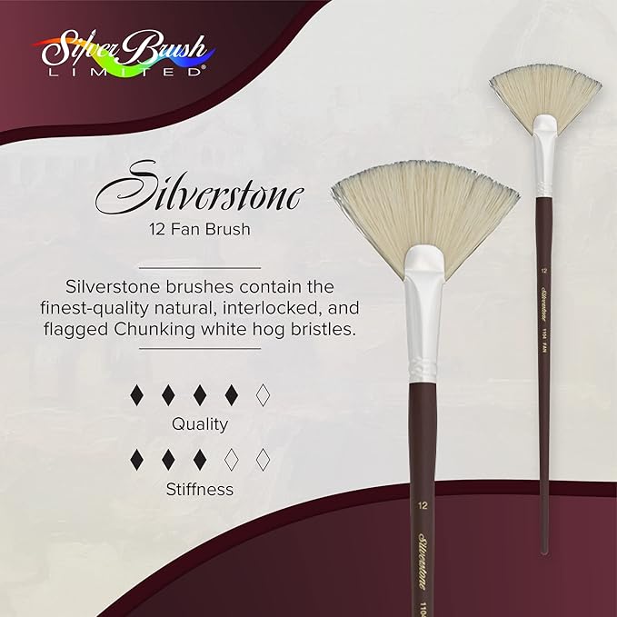 Silver Brush Limited 1104, Silverstone Fan Brush, Oil Paintbrush, Size 12, Long Handle