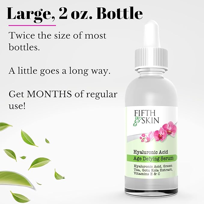 Age Defying Face Serum w/Hyaluronic Acid, Vit C & E | BIG 2 OZ. | Made in USA | Vegan | Cruelty Free | Wrinkles | Plump Fine Lines | Dry Skin