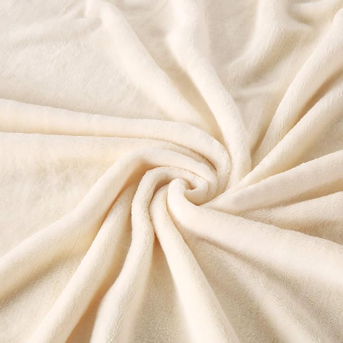 TASTHROW Large Flannel Fleece Throw Blanket, 60×80 Inch - Cream White | Cozy Lightweight Thick Blanket - All Seasons Suitable for Women, Men and Kids