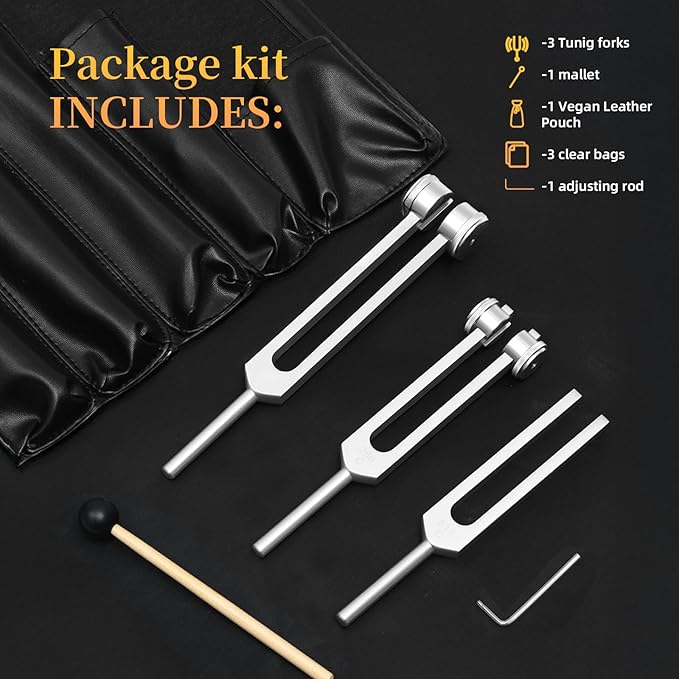 Tuning Forks for Healing Instrument (128Hz, 256Hz, 512Hz) - Tuning Fork Set with Reflex Hammer, Sound Healing Instruments for Essential Yoga/Chakra/Sound Therapy/Meditation Beginner