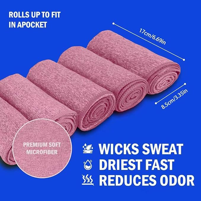 Microfiber Quick Dry Gym Towel, Lint Free Odor-Free Absorbent Fiber, Fast Drying, Men & Women Workout Gear for Body Sweat, Working Out, Towels (Pink, 5Pack - 16 * 27Inch)