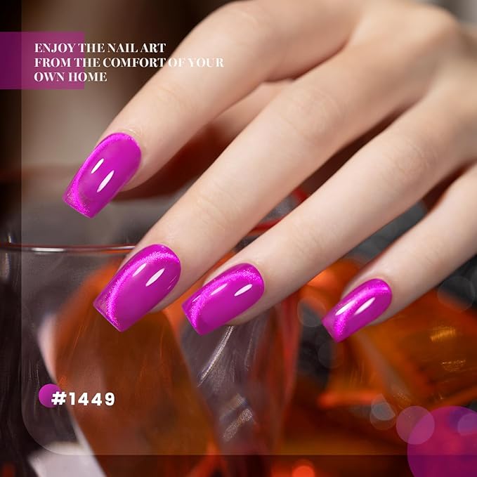 RARJSM Diamond Glitter Cocktail Cat Eye Gel Nail Polish Set 6Pcs Velvet Mint Green Sky Blue Violet Purple Fuchsia Magenta Ruby Red Smoothie Cateye Gelpolish with Magnetic Stick Curing Require