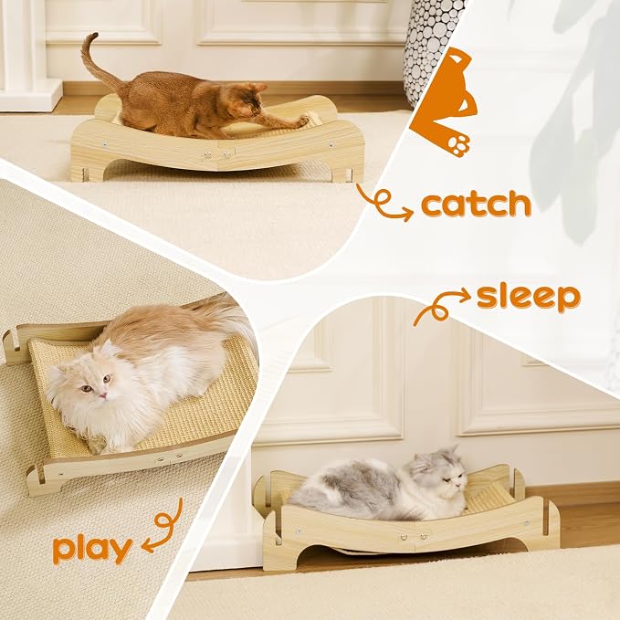 Sisal Cat Scratcher Bed for Indoor Cats, Wooden Cat Furniture | Cat Bunk Bed Natural Sisal Scratch Post for Cats Lounge,Horizontal Cat Scratcher Board to Protect Furniture(Two-Tier)