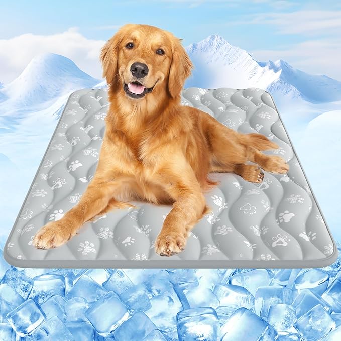44x32in Dog Cooling Mat with One-Way Moisture & Arc-Chill 3.0 | Color-Changing Cool Indicator. Washable, Non-Slip Pet Bed. One-Way Moisture Tech Keeps Cool & Dry for Floors, Sofas, Kennels