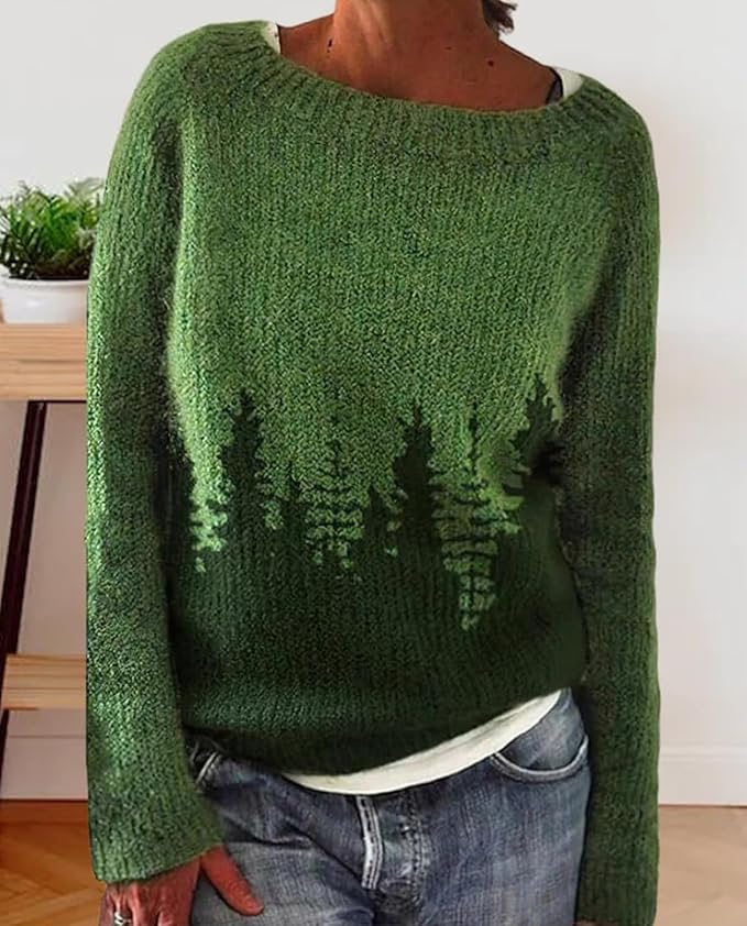 Zhyaj Fair Isle Sweater for Womens Winter Long Sleeve Vintage Knitted Sweater Casual Fall Crew Neck Pullover Sweaters