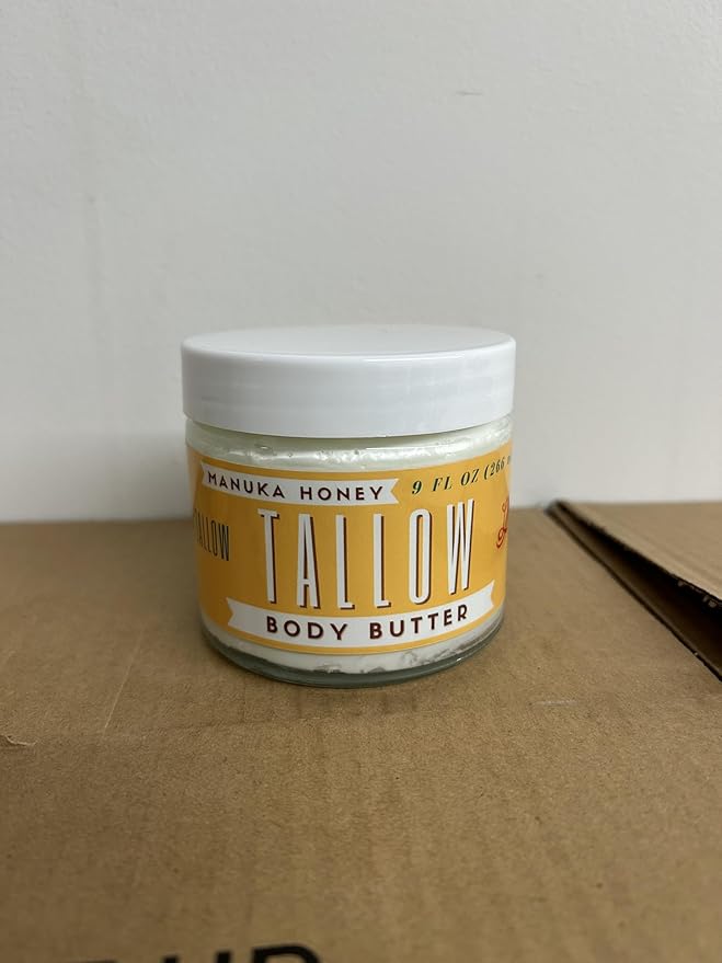Manuka Honey & Rosehip Body Butter 2 oz - All Natural Beef Tallow Body Moisturizer for Dry Skin - Made with Vitamin E Oil - No Preservatives, Parabens or Seed Oils - USA Made