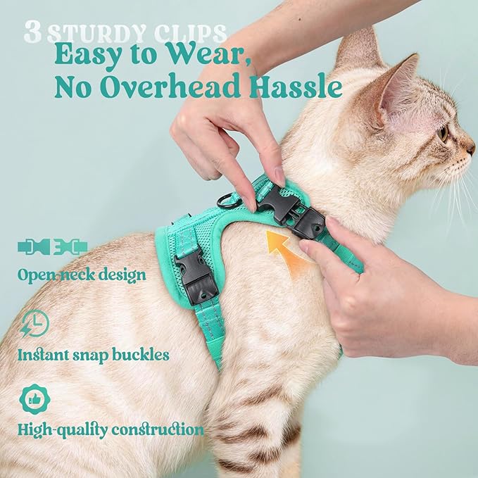 rabbitgoo Cat Harness and Leash, Easy-on with Neck Buckle, Green