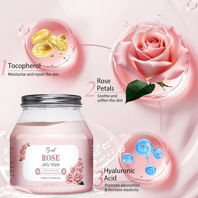 Jelly Masks for Facials Professional, Bulgarian Rose Hydrating & Moisturizing Jelly Mask Powder with Mixing Bowl Set, Peel-Off Hydrojelly Face Mask Skincare, Spa Use for All Skin
