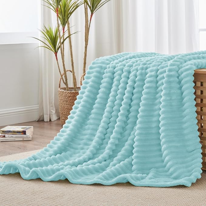 BEDELITE Ribbed Twin Blanket for Couch & Bed, Cloud Blue, 60"x80" | Ultra-Soft Plush Fleece, Cozy, Warm Yet Lightweight, Ribbed Texture, Home Decor, Machine Washable, Giftable, All-Season Use