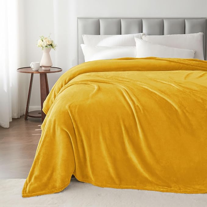BEDELITE Fleece Blanket Soft Plush Queen Size Bed Blanket Yellow 90"x90" | Ultra Soft Fleece, Plush Microfiber, Lightweight Warmth, All Season Comfort, Fade Resistant, Machine Washable,Perfect for Bed