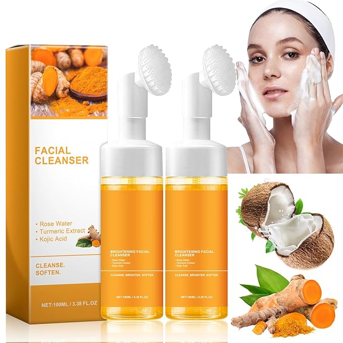 Turmeric Facial Cleanser, Turmeric Face Wash, Tur-meric Foaming FacialCleanser, Turme-ric Facial Wash, Turmerics Foaming Cleanser for All Skin Deep Cleaning (2pcs)