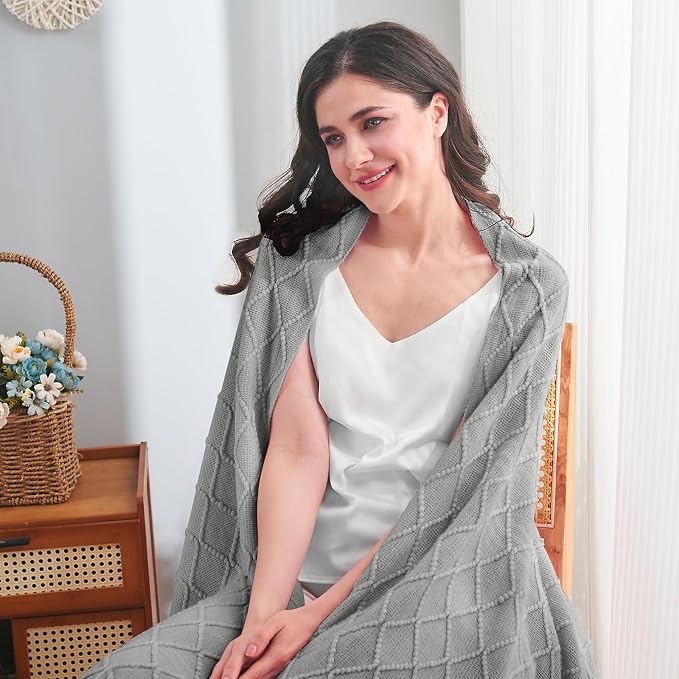 inhand Light Grey Knitted Throw Blanket for Couch and Bed, 60"x80" | Soft Cozy Knit Blanket with Tassel, Lightweight Decorative Blankets and Throws, Farmhouse Warm Woven for Men and Women