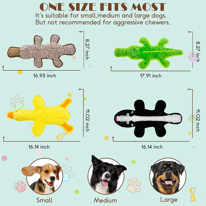 No Stuffing Dog Squeak Toys, 5 Pack Chew Toys for Small to Large Puppies | Durable Plush Puppy Teething Toys, Interactive to Keep Pets Busy, Toss Fetch Tug Play, Best Birthday Gift