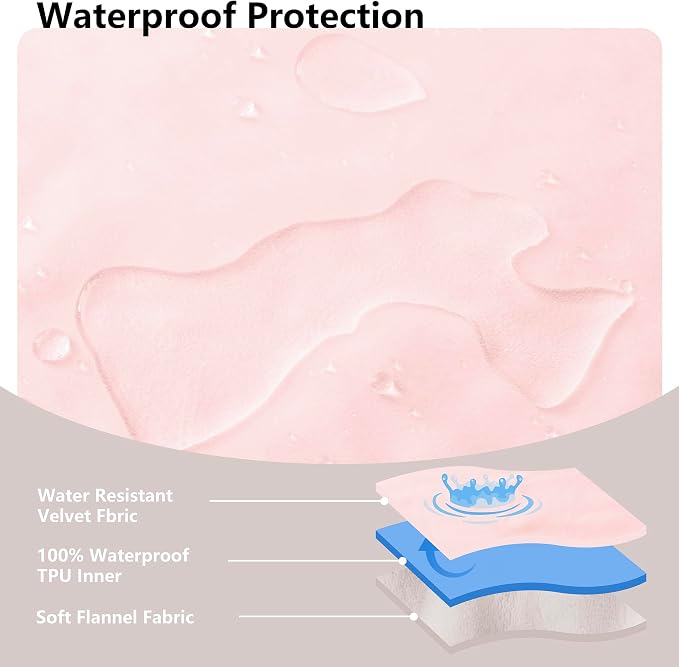Waterproof Blanket - Reversible Dog Throw as Furniture Protector | Soft Velvet & Flannel, TPU Leak-Proof Liner, Machine Washable, Fits Couch and Bed, 82" x 108", Pink/Cream