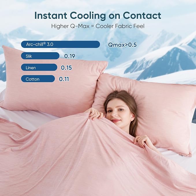 Elegear Arc-Chill 3.0 Cooling Blankets for Hot Sleepers, Queen Size, Pink | Q-Max>0.5 Cooling Fabric, Absorbs Heat to Keep Body Cool, Breathable Summer Blankets for Night Sweats & Menopause, 79"x86"