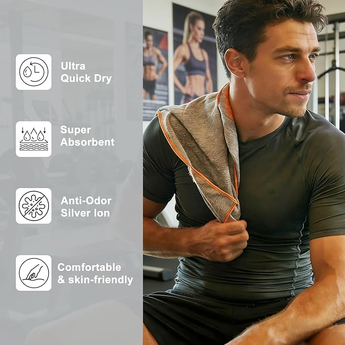Microfiber Gym Towels 8 Pack, Quick Dry Silver ION Odor-Free Sweat Towel for Gym Men & Women Super Absorbent Fast Drying for Workout, Yoga, Running, Hiking, Travel（Forest Color,16x31.5Inch ）