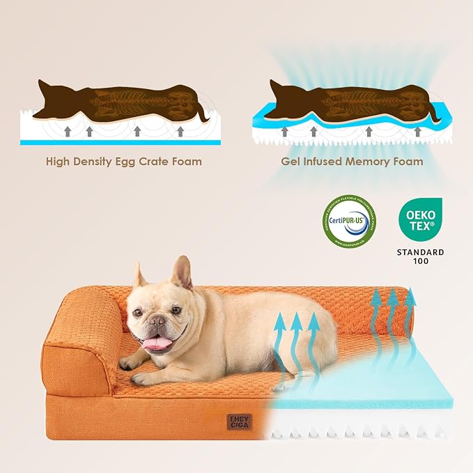 EHEYCIGA Memory Foam Dog Bed, Large Orthopedic Dog Bed, Pumpkin | Washable Removable Cover, Waterproof Flat Pet Sofa Couch with Nonskid Bottom, 44x32x6.5