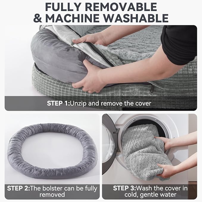 JOEJOY Orthopedic Dog Bed for Large Dogs, Egg-Crate Memory Foam Pet Bed with Bolster Sides, Waterproof Lining, Removable Washable Cover & Non-Slip Bottom, Light Grey