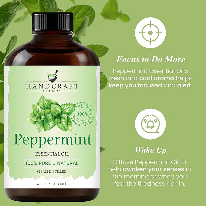 Handcraft Blends Calm & Focus Set: Peppermint and Lavender Essential Oils – (2 x 4 Fl Oz) – 100% Pure & Natural – for Diffuser, Aromatherapy, and DIY Projects