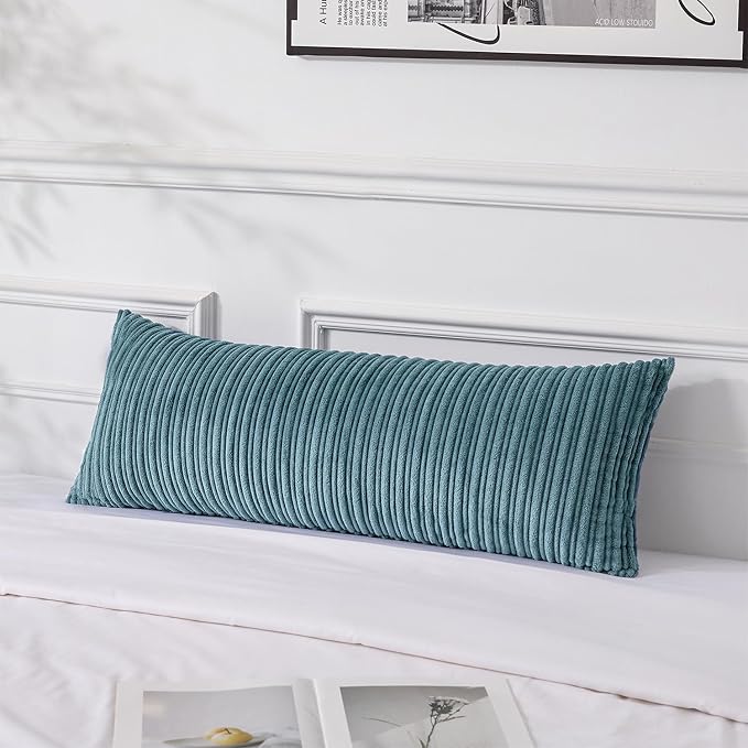 UGASA 14x36 Inch Pillow Cover Pack of 1 Soft Boho Stripe Corduroy Large Long Rectangle Lumbar Cushion Case Farmhouse Decorative Throw Pilowcase for Bed, Couch, Sofa, Bedroom, Living Room, Blue Grey