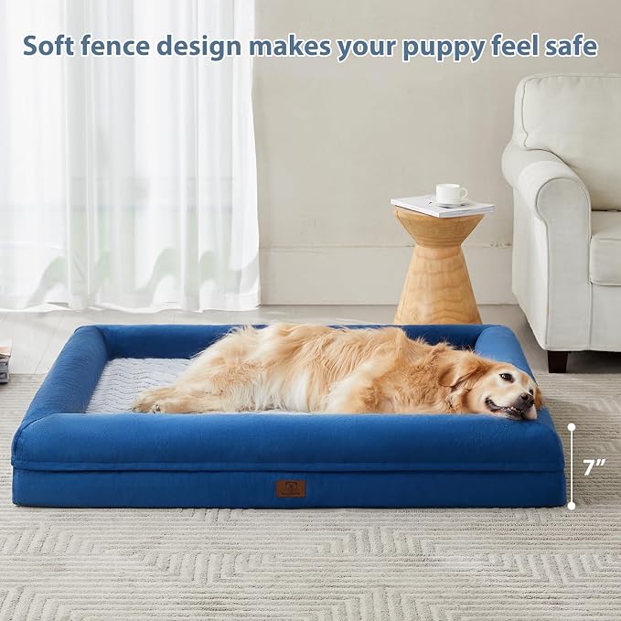 WNPETHOME XXL Extra Large Orthopedic for Senior Dog BedComfy Sleeping | Washable Waterproof Dog Couch with Removable Cover, Large Pet Sofa Bed with Bolster Sides for Relaxing Blue 45x35 Inch
