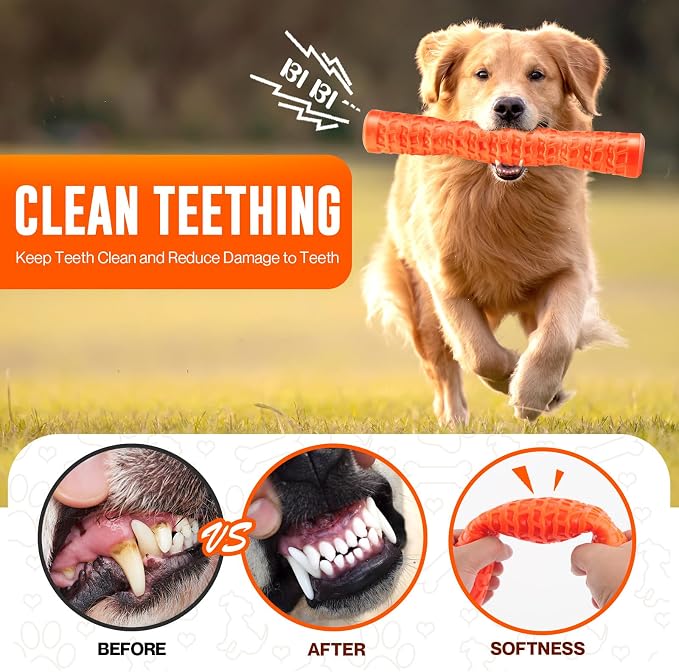 LOYEE Dog Squeaky Toys Interactive Dog Toys for Aggressive Chewers Tough Rubber Chew Toys for Medium/Large Breed, Indestructible Puppy Chew Toys for Teething (Orange)