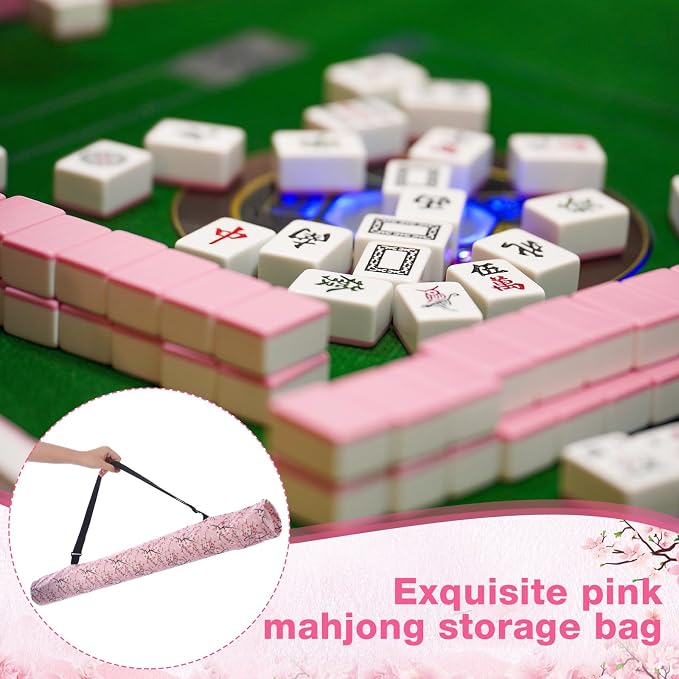 Shinylin 35 Inch Mahjong Mat Carrying Bag with Strap, Printed Drawstring Mahjong Holder Bag Outdoor Travel Canvas Storage for Board Games, Yoga Mats, Tripod