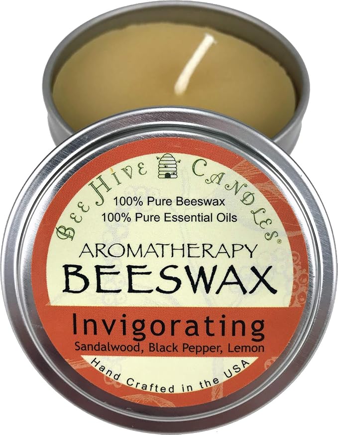 Bee Hive Candles Aromatherapy Beeswax Travel Tin (Invigorating, 6oz)