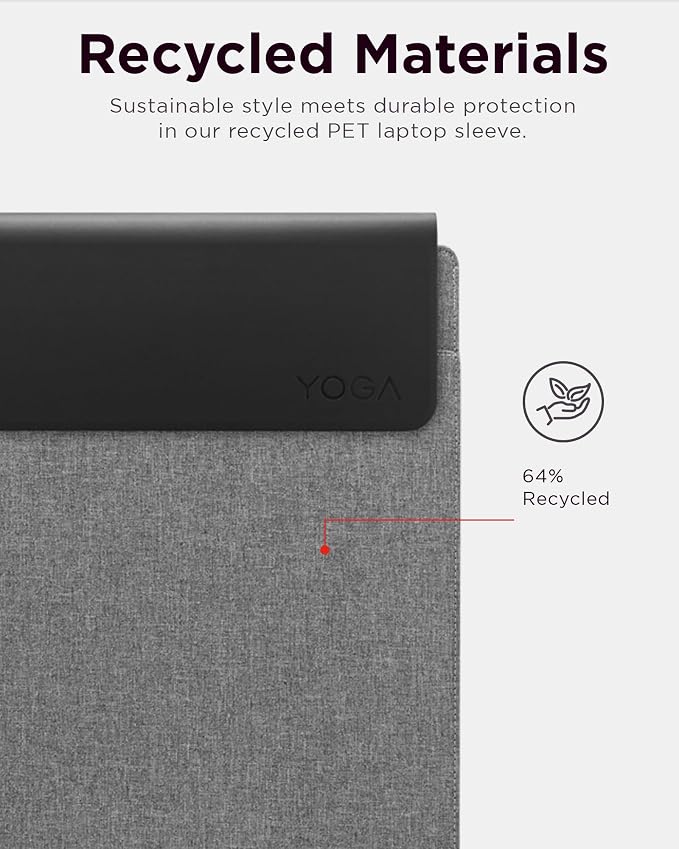 Lenovo Slim Laptop Sleeve 14 Inch Notebook/Tablet - Compatible with MacBook Air/Pro - Eco-Friendly Lightweight Case with Accessory Pocket & Magnetic Closure - Grey