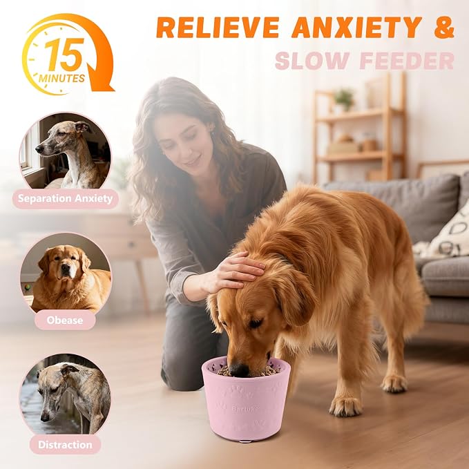 Dog Slow Feeder Lick Bowl, Silicone Dog Bowl with Strong Suction, Pink