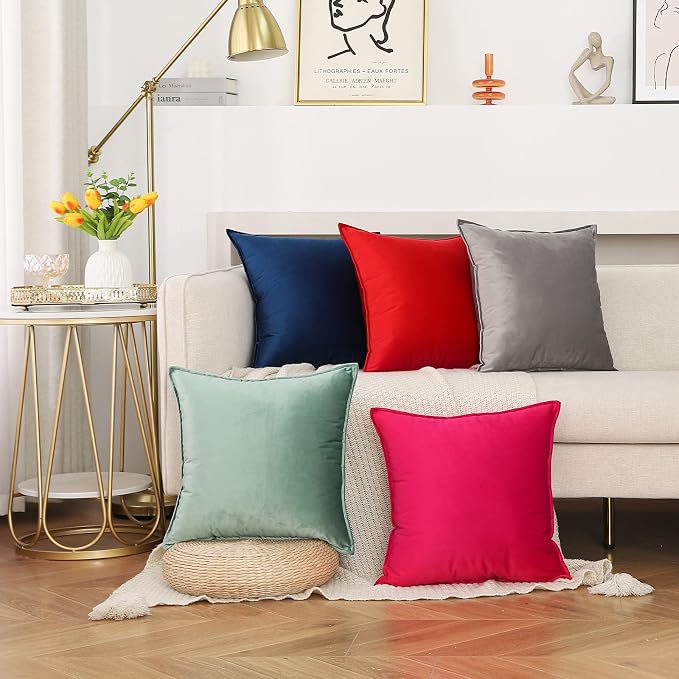 Velvet Sage Green Throw Pillow Covers 20”x20”Pack of 2 Soft Decorative | Square Cushion Covers for Couch Sofa Bed Livingroom Car Home Decor,50x50Cm