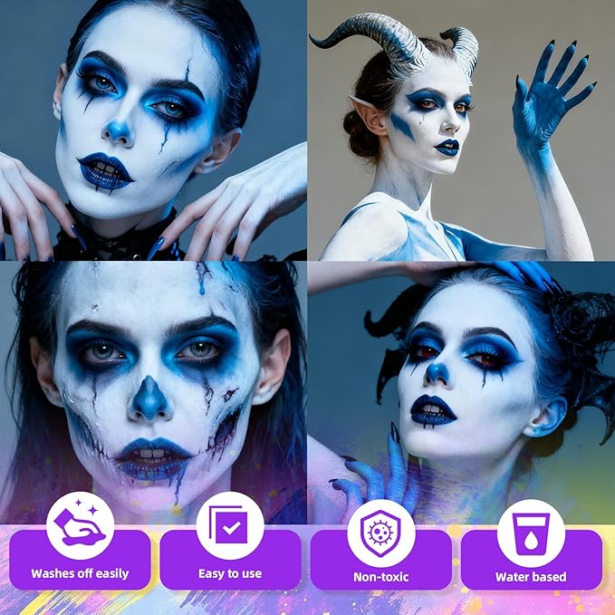 2Pcs Face Body Paint, Professional Paint for Halloween Cosplay Costume Party, Full-coverage Multi-Color Cream Makeup Body Paint for Adults Halloween Cosplay SFX Makeup Paint (White+Blue)