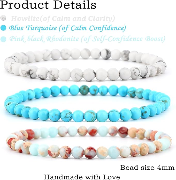 NCB 2.3-Piece 4mm Natural Crystal Gemstone Stretch Bracelets – Handmade Reiki Energy Healing Jewelry for Meditation,Yoga, Unisex